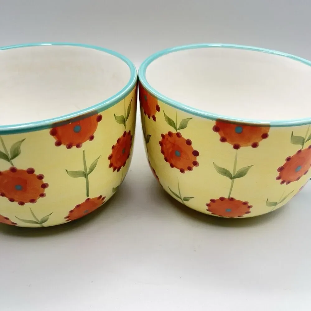 CRATE & BARREL - CERAMIC FLORAL ~ Set Of 2